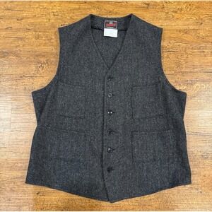 Johnson Woolen Mills Gray Herringbone Outdoor Button Front Wool Vest Men Medium